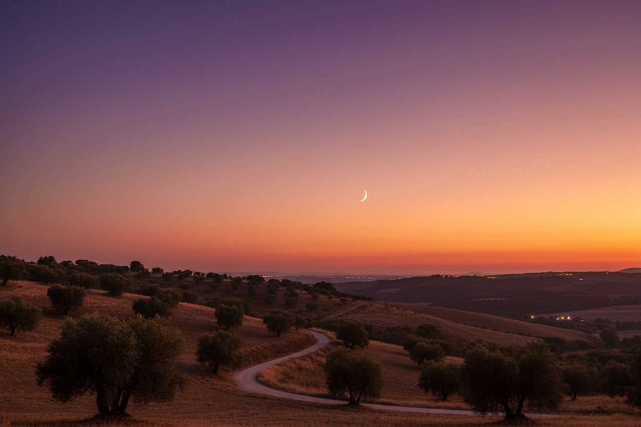 peaceful night sky gentle hues of dusk in a wam evening climate
